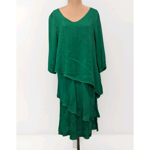 Click Dresses & Skirts - Click By Color Me Cotton Kelly Green  Asymmetrical Tiered Lagenlook  Dress Sz M